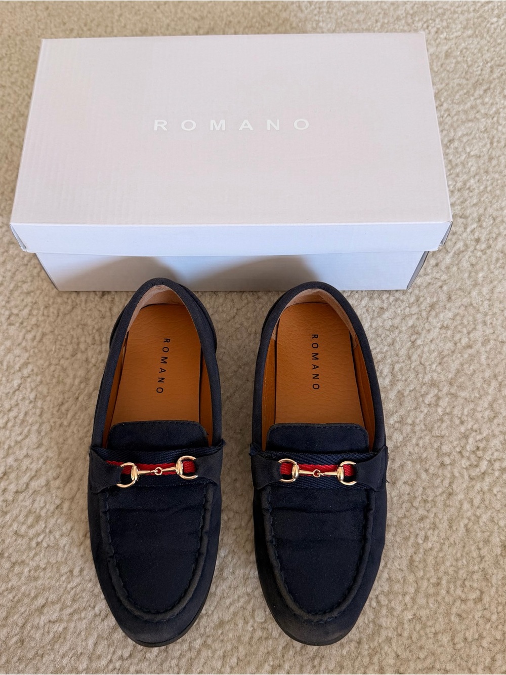 Roma (Gucci style) Boys Navy Suede Loafers with Horse Bit size 13 (little boys)